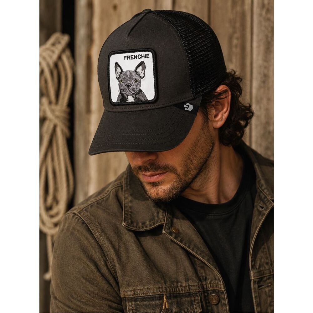 Goorin Bros The Farm “Frenchie” Black Trucker Hat French Bulldog Mesh Snapback C